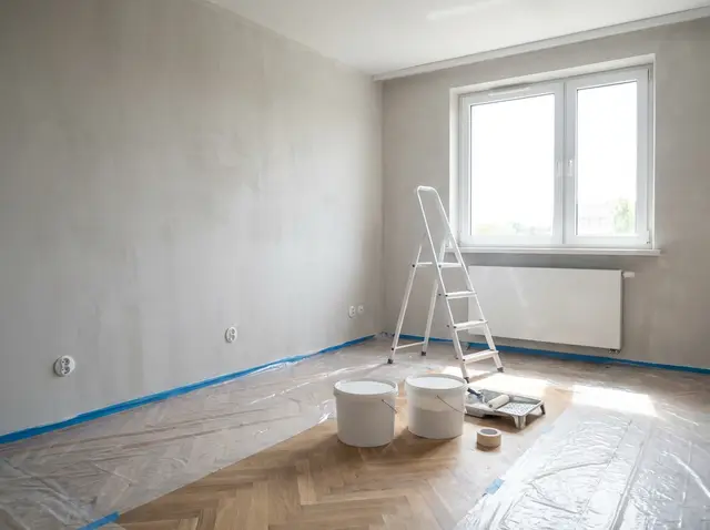 A living room in an apartment building during renovation—illustration