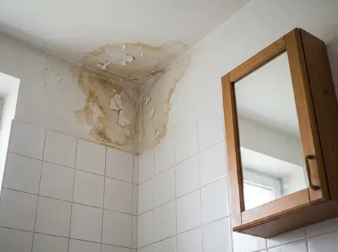 A water stain on a bathroom ceiling—illustration