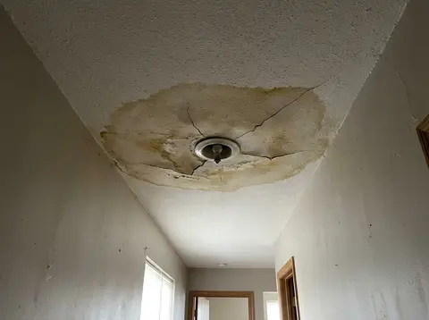 A water stain on a hallway ceiling—illustration