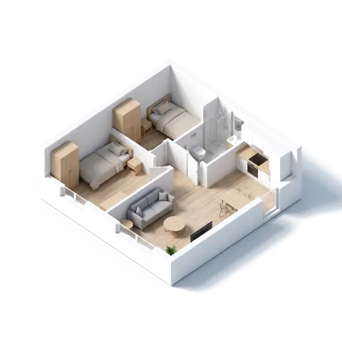 A model of an apartment divided into rooms—illustration