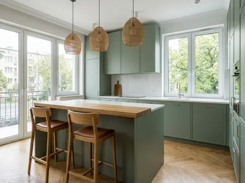 A modern kitchen with an island—illustration